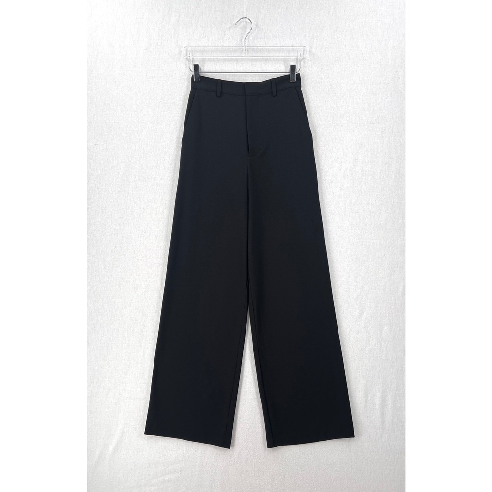 ENZA COSTA Crepe Straight Leg Pant Women XS Black Trouser High Rise Wide Leg NEW